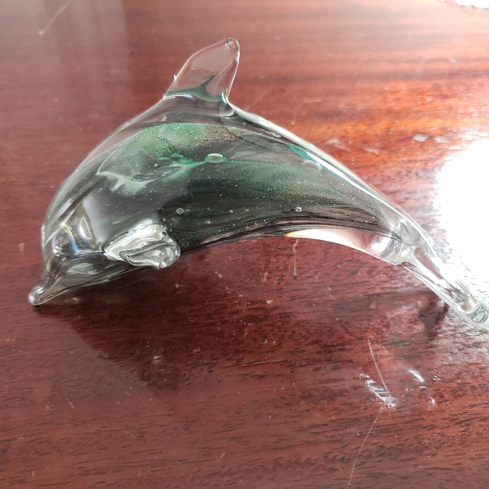 Vintage Blarney Glass Collectables Blown Hand Green Swirl Dolphin Figurine‎